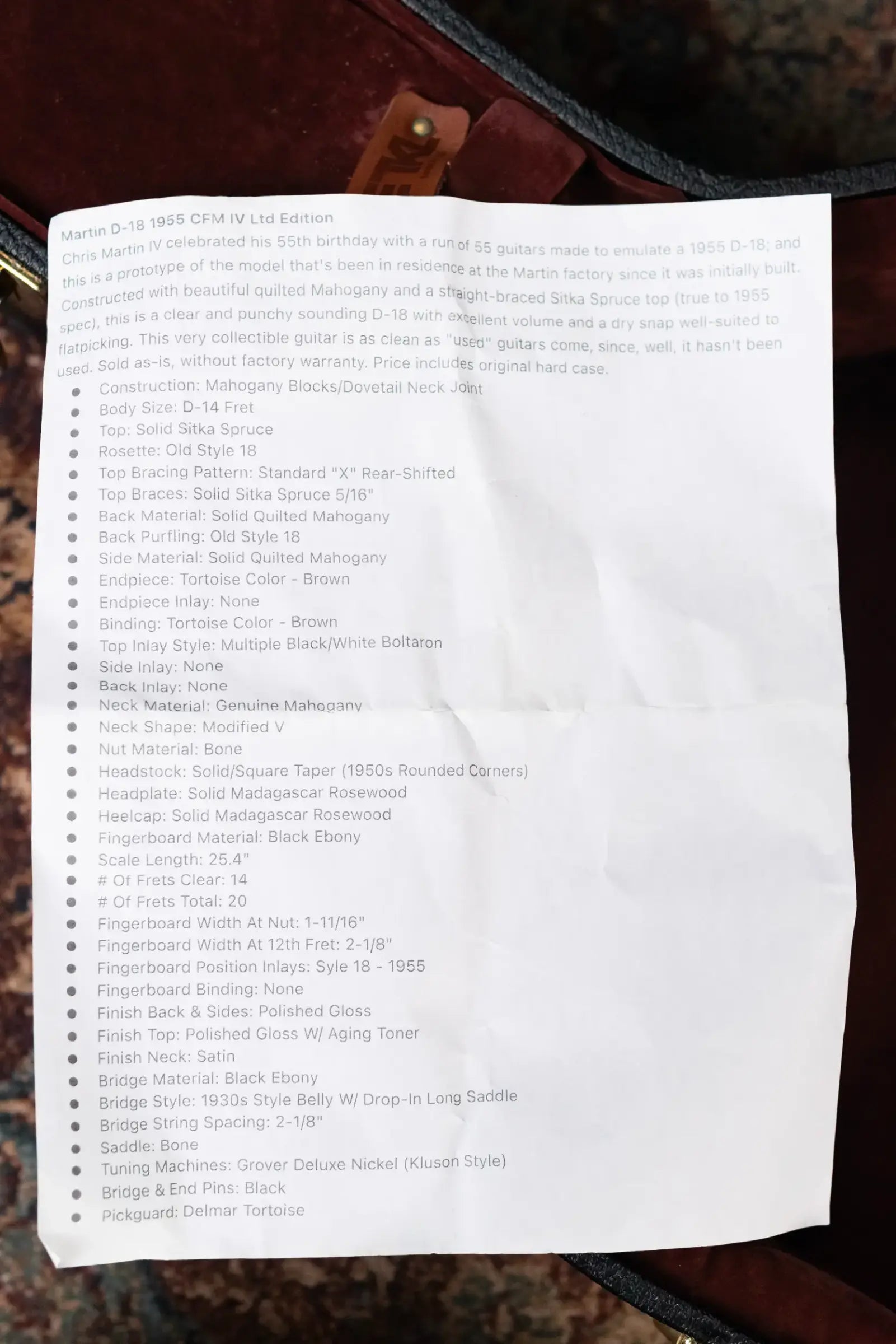 Martin D-18 1955 CFMIV 55th Birthday Anniversary Limited Edition Acoustic Guitar, 55 of 55 with Hardshell Case - Used