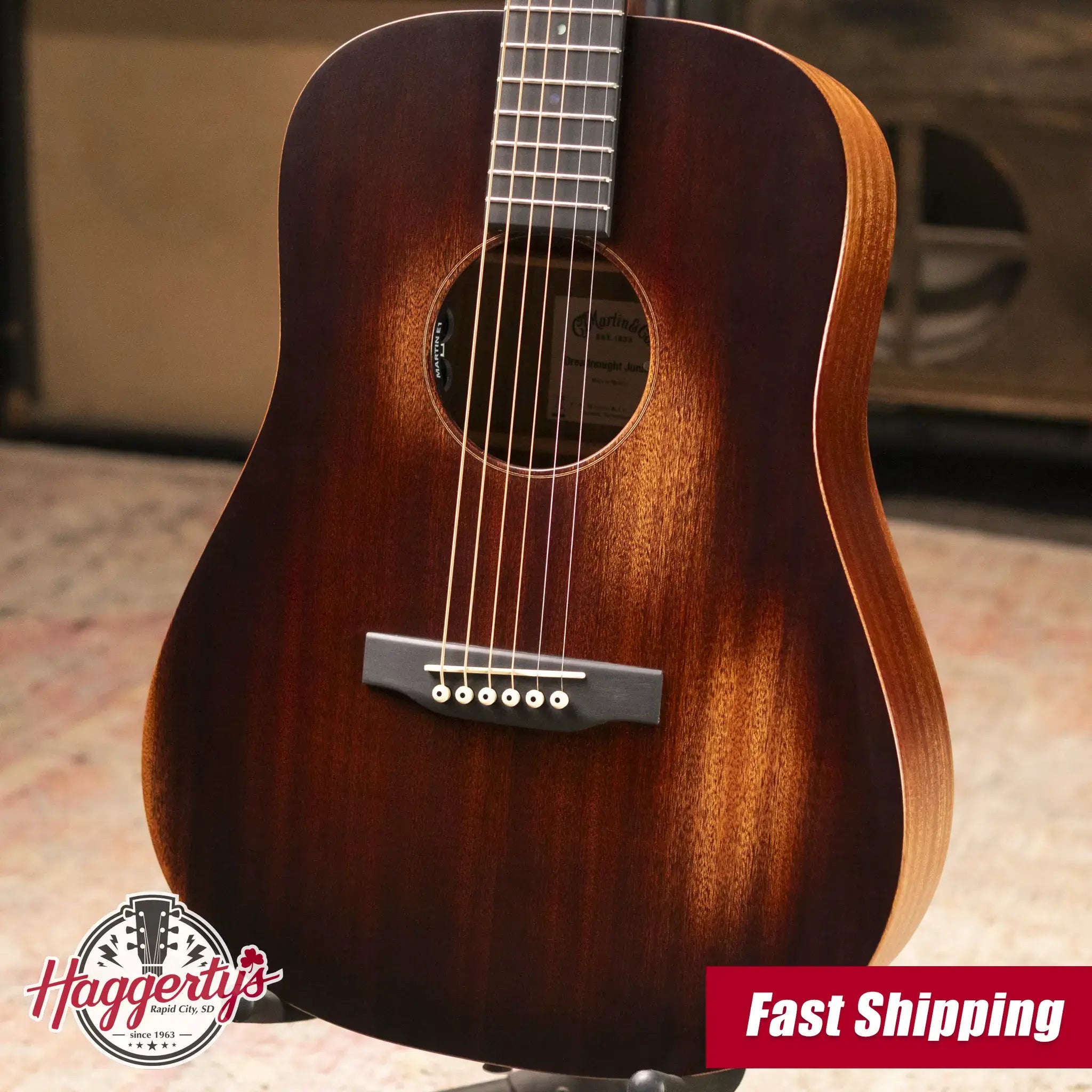 Martin D Jr-E StreetMaster Acoustic/Electric Guitar - Dark Distressed Mahogany with Softshell Case