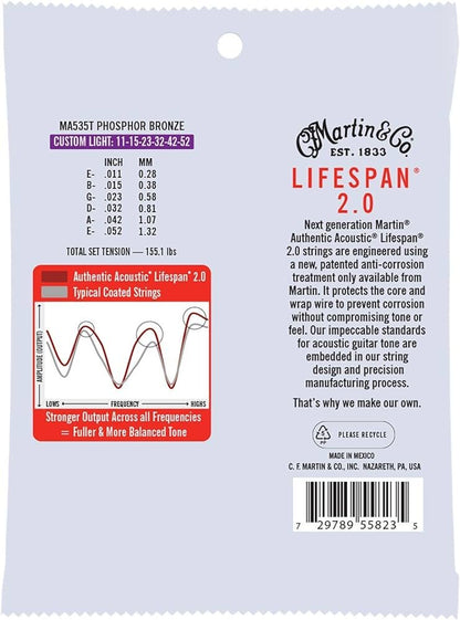 Martin MA535T Authentic Acoustic Lifespan 2.0 Phosphor Bronze Acoustic String Set .011-.052
