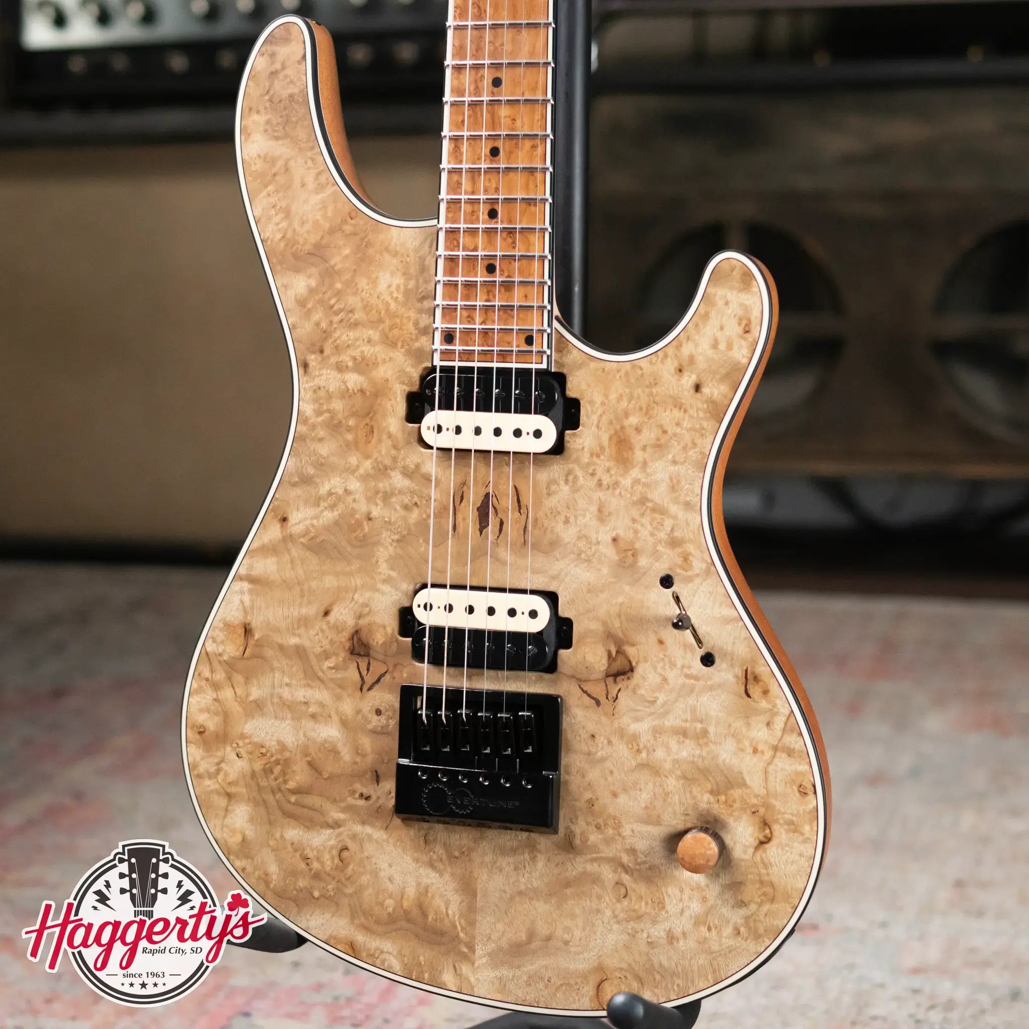 Mayones NAMM 2025 Regius 4Ever 6 – Master Grade Myrtlewood Burl with Mayones HISCOX Case