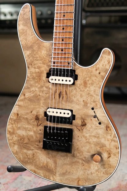 Mayones NAMM 2025 Regius 4Ever 6 – Master Grade Myrtlewood Burl with Mayones HISCOX Case