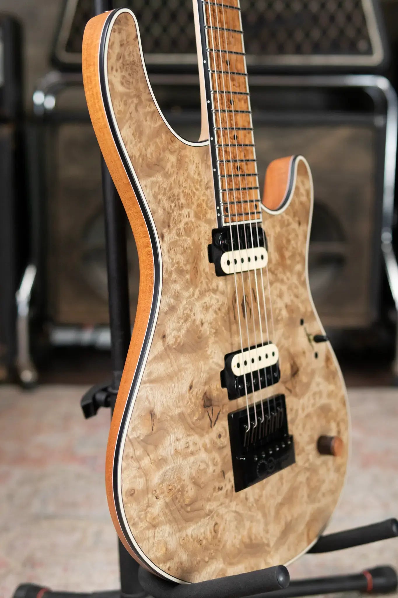 Mayones NAMM 2025 Regius 4Ever 6 – Master Grade Myrtlewood Burl with Mayones HISCOX Case