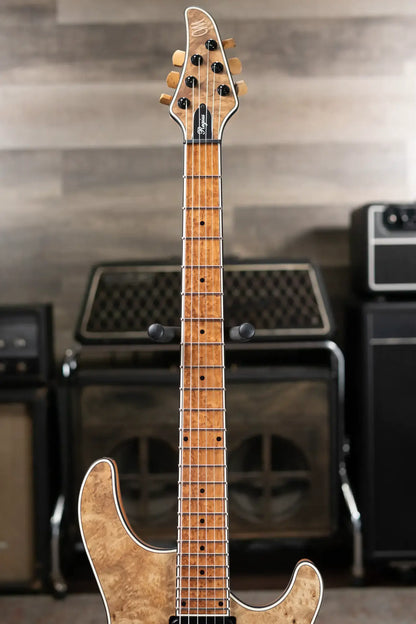 Mayones NAMM 2025 Regius 4Ever 6 – Master Grade Myrtlewood Burl with Mayones HISCOX Case