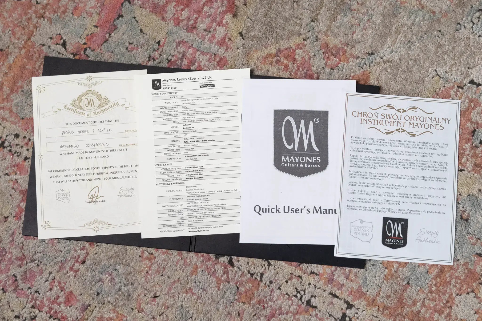 Mayones Regius 4Ever 7 Left Handed Electric Guitar - Antique Black