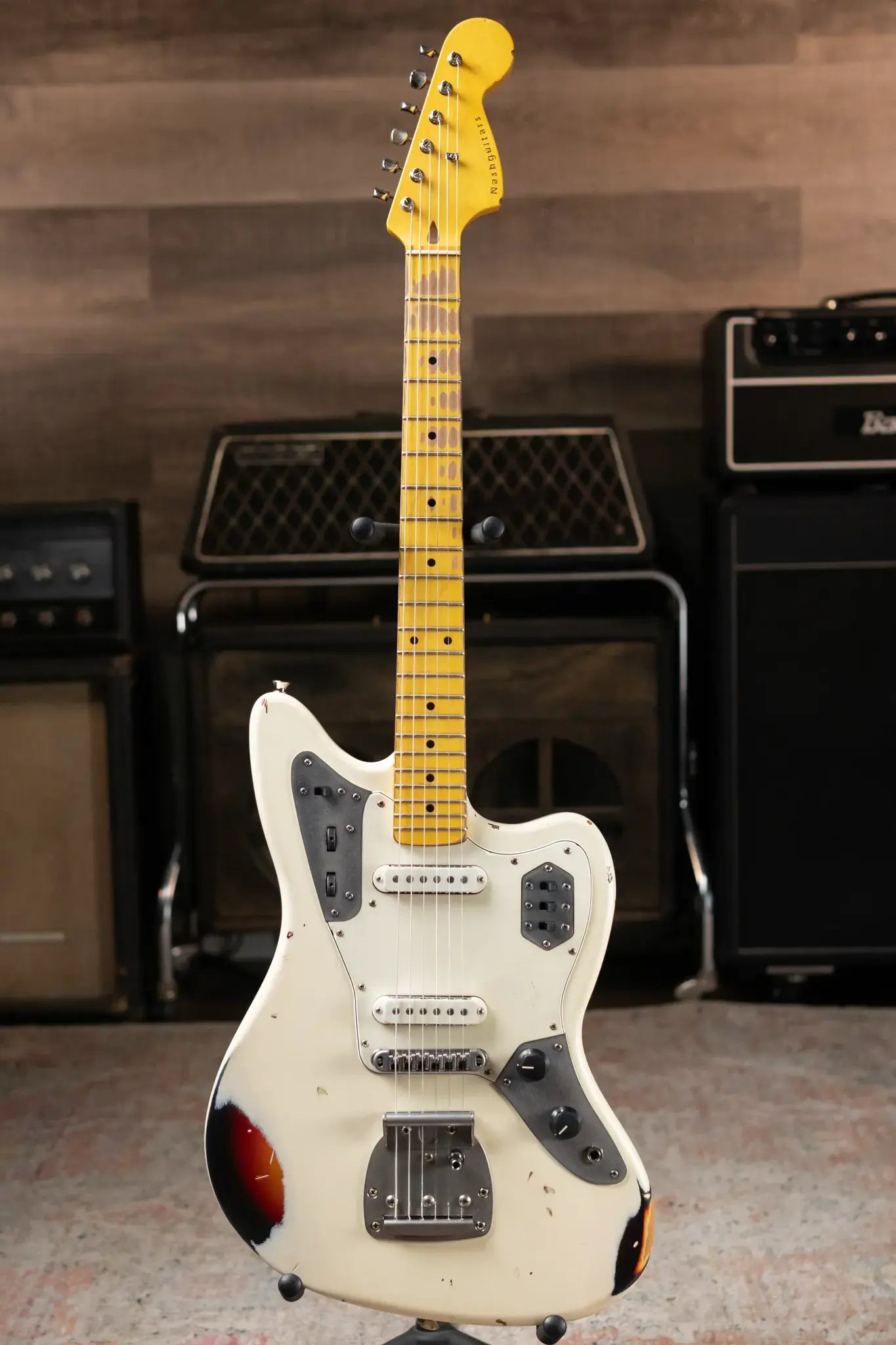Nash JG-63 Electric Guitar - Olympic White over 3-Tone Burst with Hardshell Case