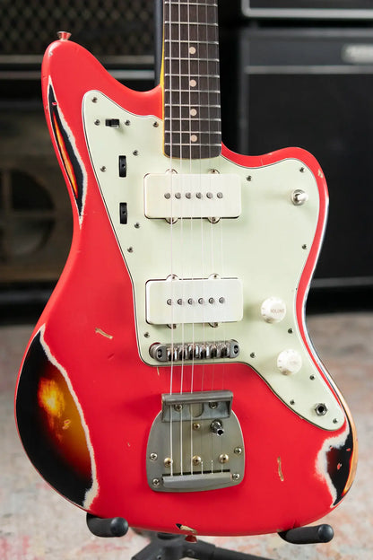 Nash JM-63 Electric Guitar - Fiesta Red over 3-Tone Burst with Hardshell Case