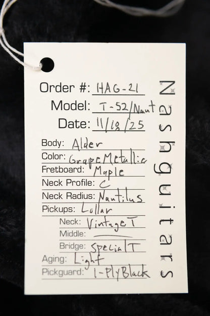 Nash T-52 Nautilus Neck Electric Guitar - Grape Metallic with Hardshell Case