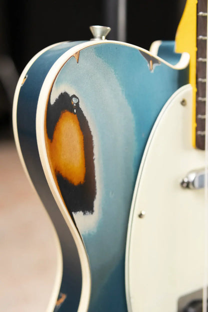 Nash T-63 Double Bound with Bigsby Electric Guitar - Ocean Turquoise Metallic over 2-Tone Burst with Hardshell Case