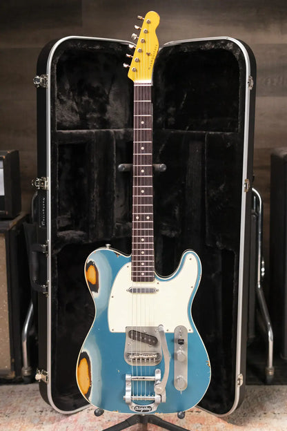 Nash T-63 Double Bound with Bigsby Electric Guitar - Ocean Turquoise Metallic over 2-Tone Burst with Hardshell Case
