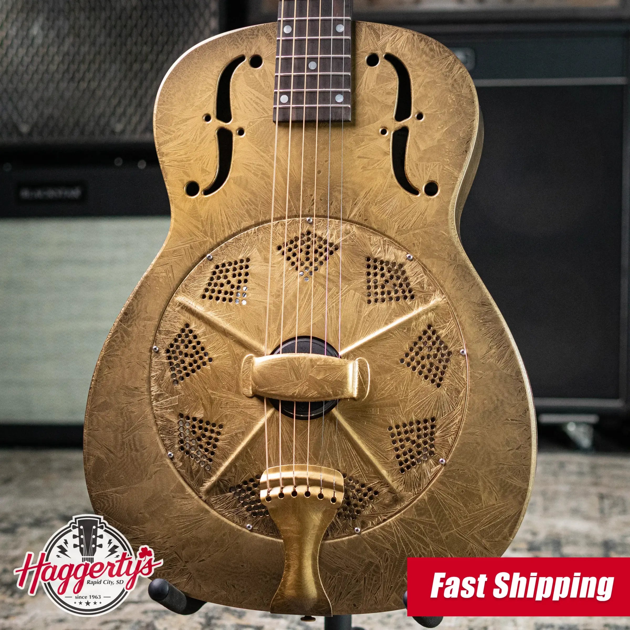National Gold Dueco 14-Fret Resonator Guitar with Hardshell Case