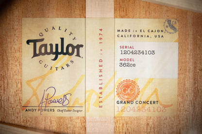 Taylor 362ce 12-String Grand Concert Acoustic/Electric with Hardshell Case