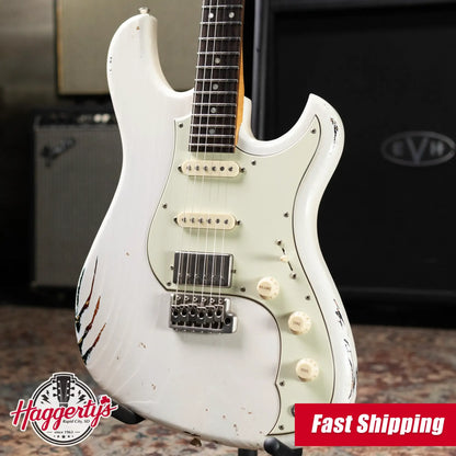 Novo Custom Idris HSS Electric Guitar - Olympic White over '64 3-Tone Burst with Gig Bag