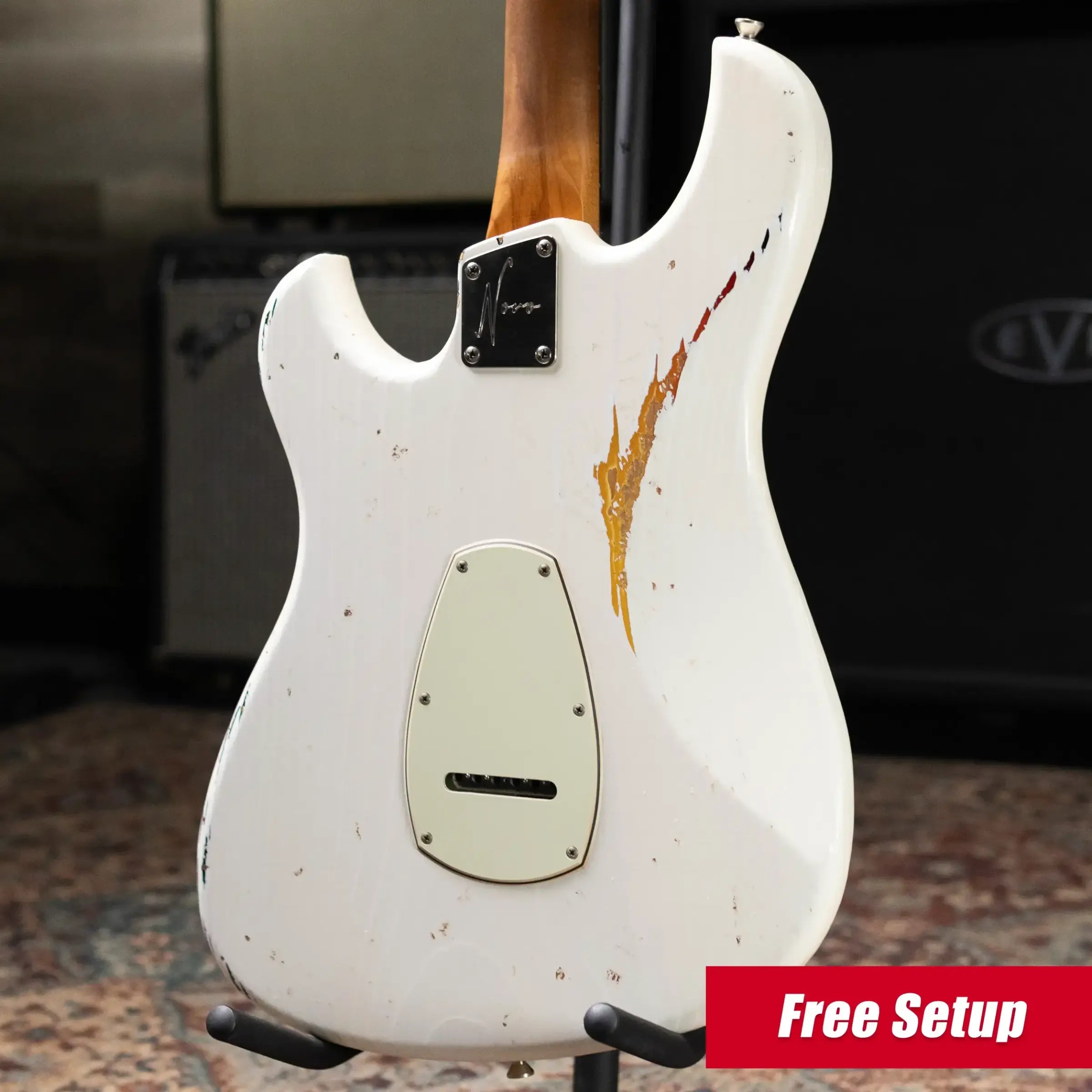 Novo Custom Idris HSS Electric Guitar - Olympic White over '64 3-Tone Burst with Gig Bag