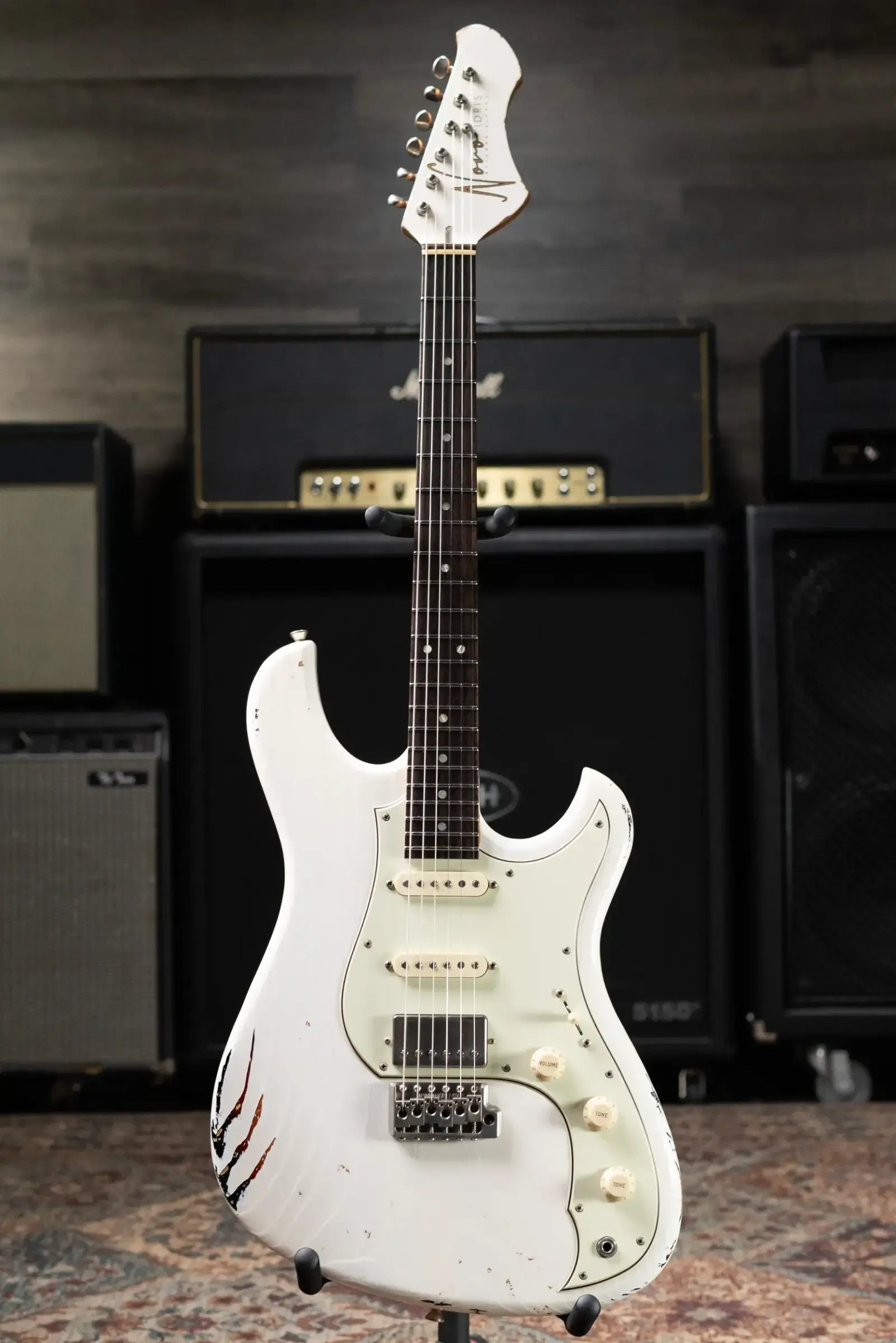 Novo Custom Idris HSS Electric Guitar - Olympic White over '64 3-Tone Burst with Gig Bag