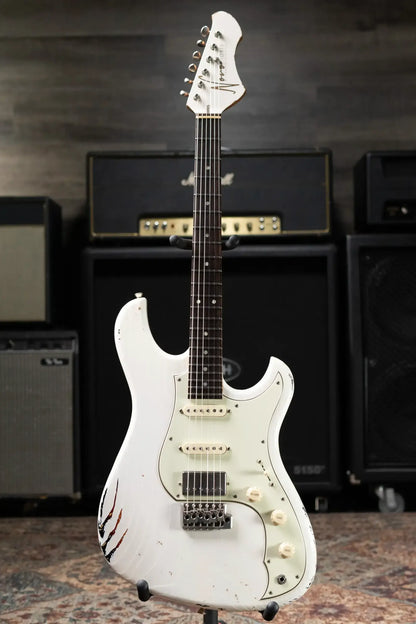 Novo Custom Idris HSS Electric Guitar - Olympic White over '64 3-Tone Burst with Gig Bag