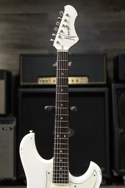 Novo Custom Idris HSS Electric Guitar - Olympic White over '64 3-Tone Burst with Gig Bag