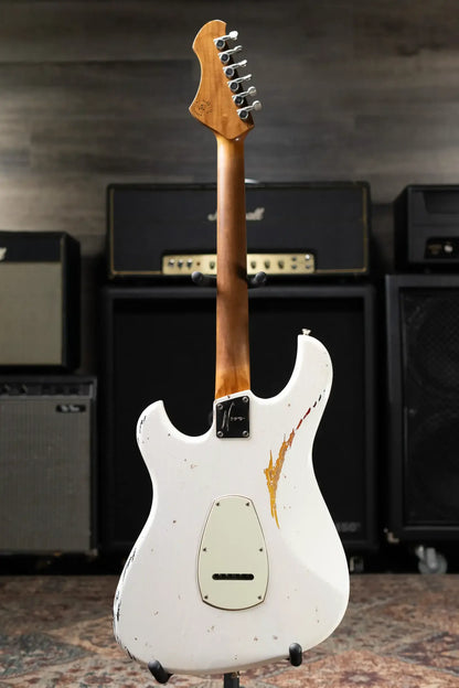 Novo Custom Idris HSS Electric Guitar - Olympic White over '64 3-Tone Burst with Gig Bag