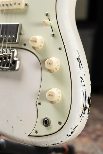 Novo Custom Idris HSS Electric Guitar - Olympic White over '64 3-Tone Burst with Gig Bag
