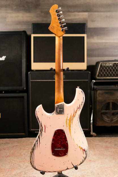 Novo Custom Idris HSS Electric Guitar - Shell Pink over '64 3-Tone Burst with Softshell Gig Bag