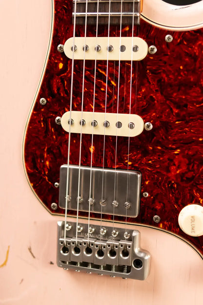 Novo Custom Idris HSS Electric Guitar - Shell Pink over '64 3-Tone Burst with Softshell Gig Bag