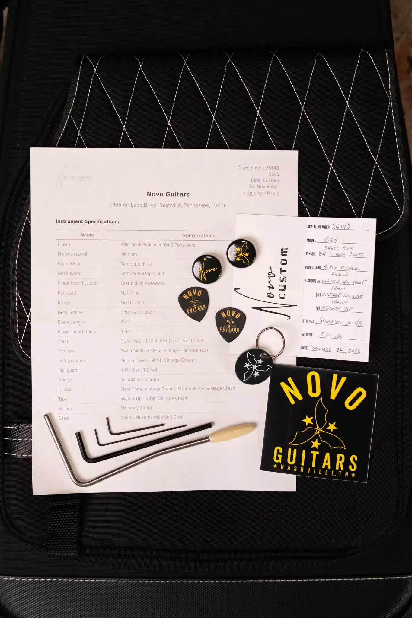 Novo Custom Idris HSS Electric Guitar - Shell Pink over '64 3-Tone Burst with Softshell Gig Bag