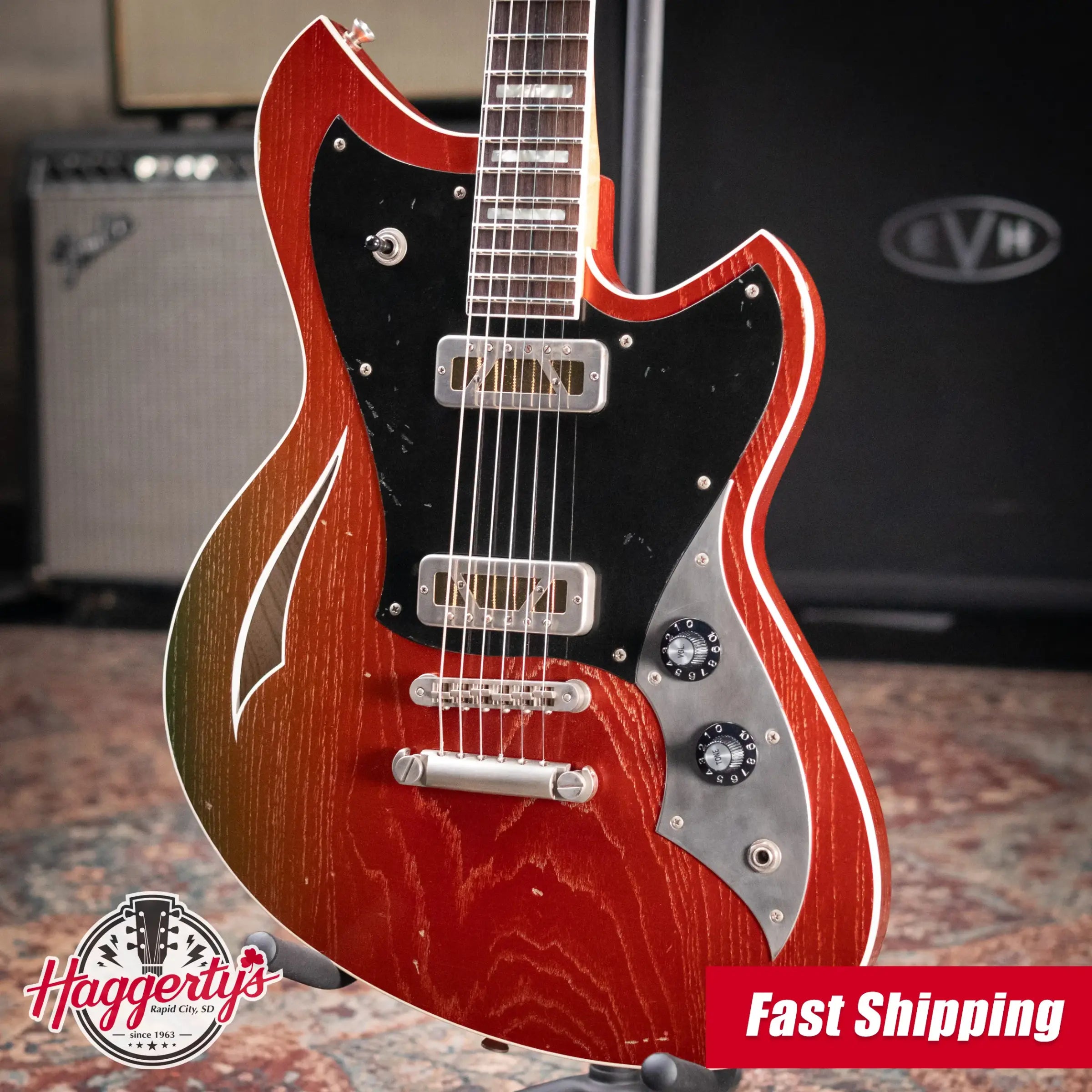 Novo Custom Miris P2 Semi-Hollow Electric Guitar - Faded Sparkling Burgundy with Gig Bag
