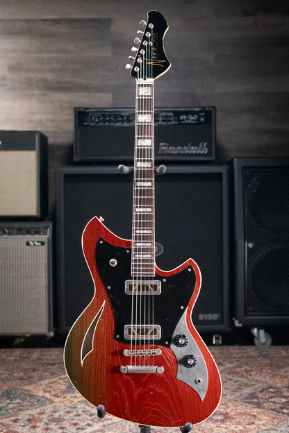 Novo Custom Miris P2 Semi-Hollow Electric Guitar - Faded Sparkling Burgundy with Gig Bag
