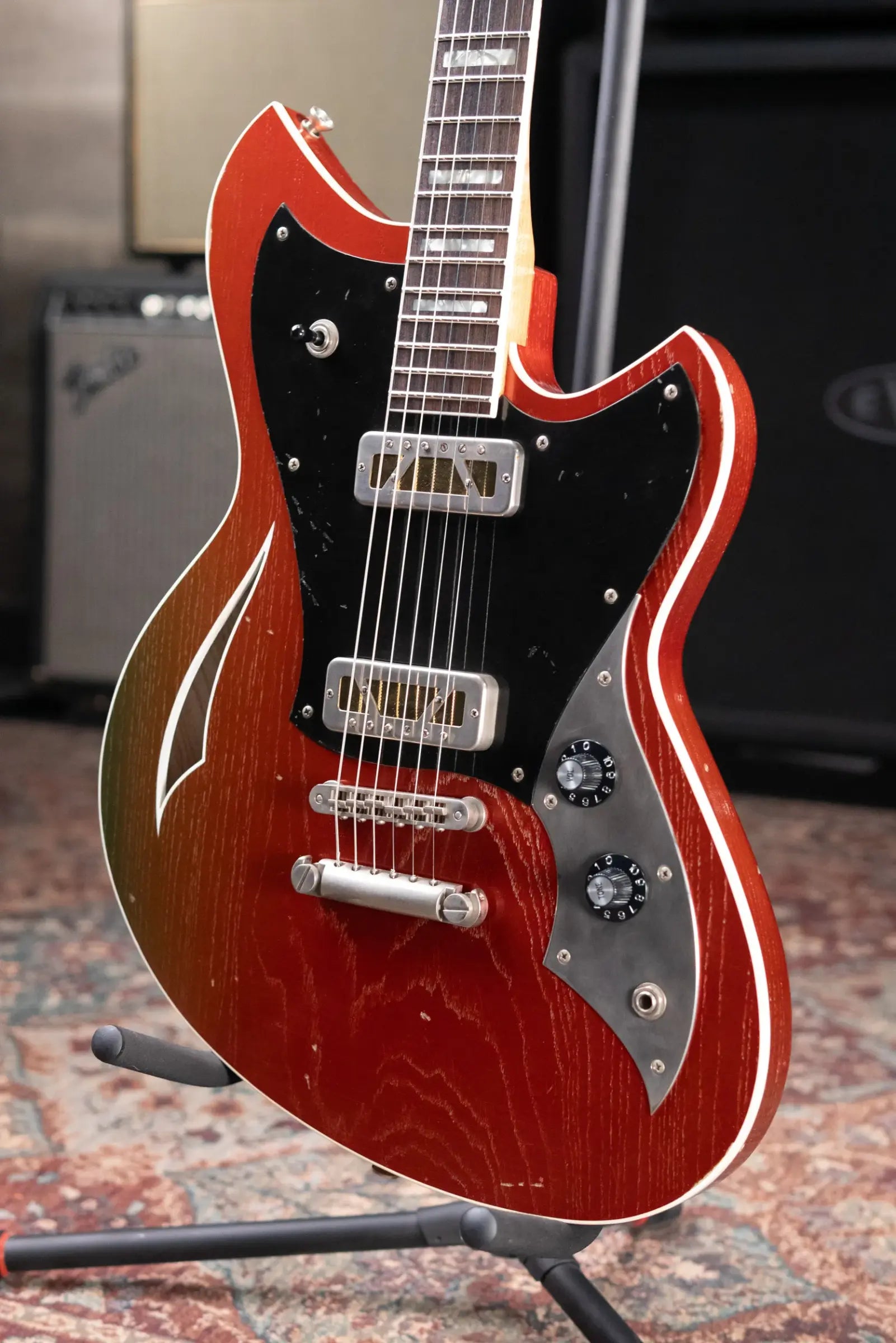 Novo Custom Miris P2 Semi-Hollow Electric Guitar - Faded Sparkling Burgundy with Gig Bag