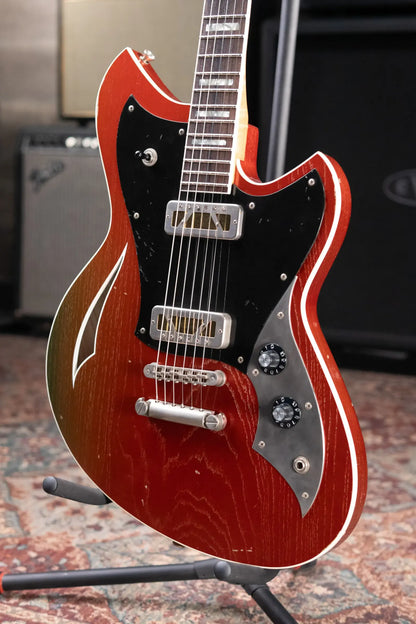Novo Custom Miris P2 Semi-Hollow Electric Guitar - Faded Sparkling Burgundy with Gig Bag