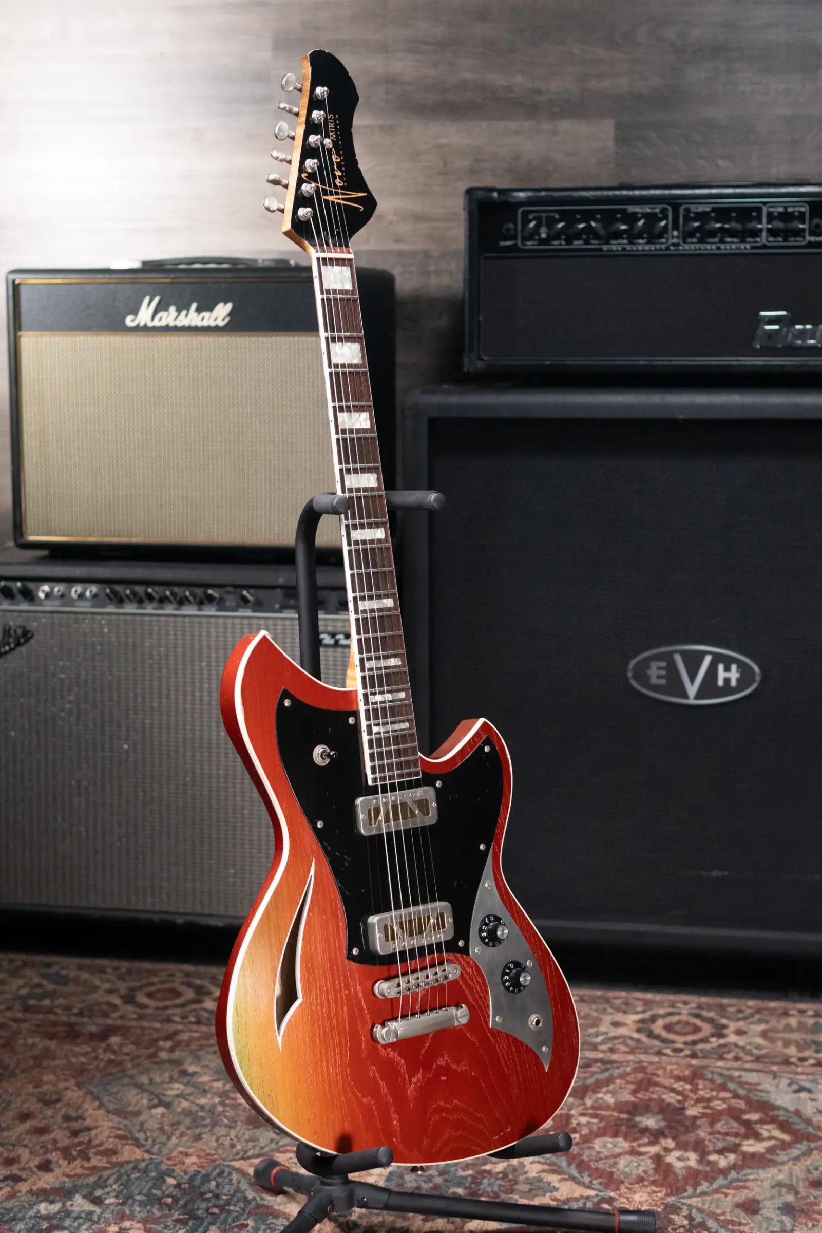 Novo Custom Miris P2 Semi-Hollow Electric Guitar - Faded Sparkling Burgundy with Gig Bag