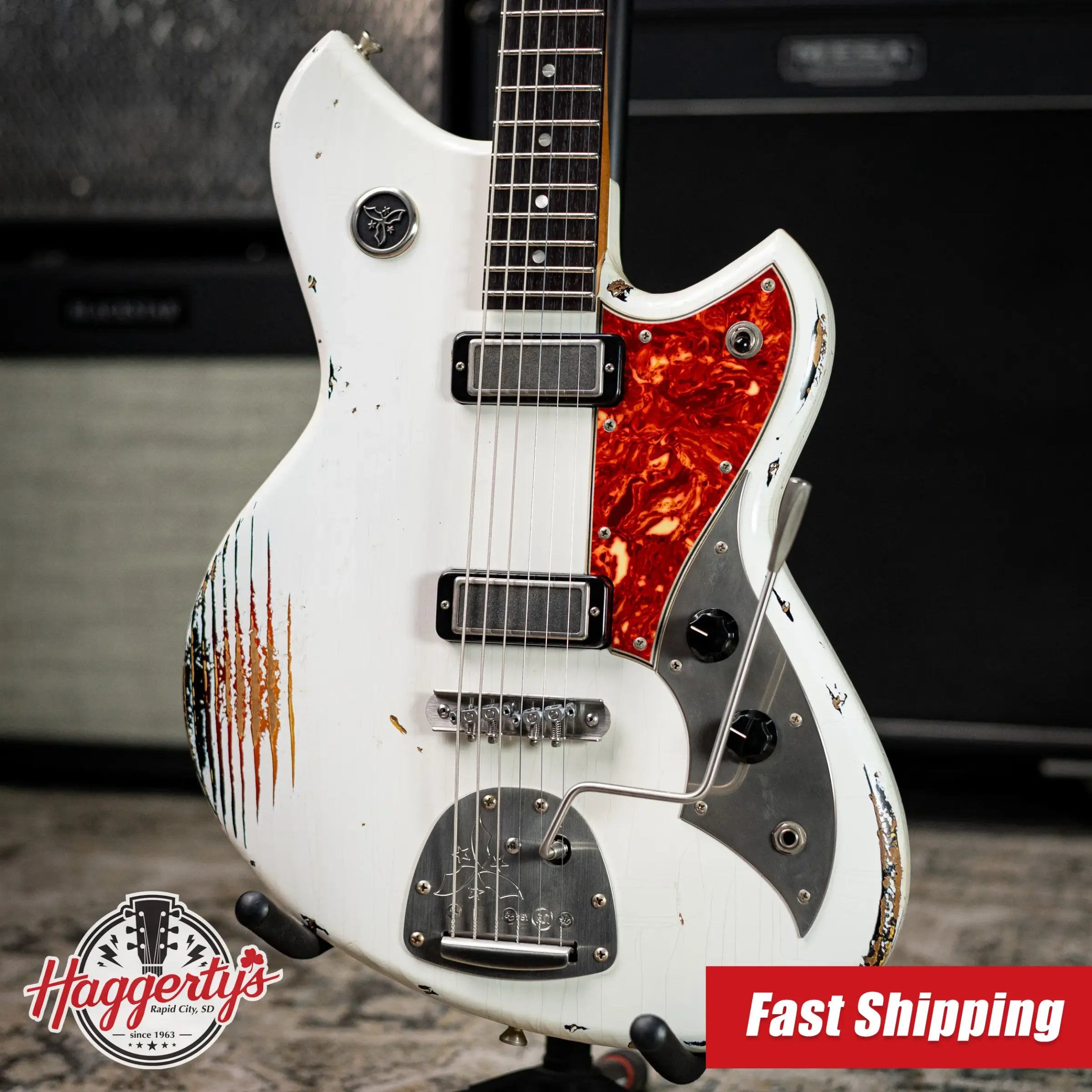 Novo Custom Serus J Baritone Electric Guitar - Olympic White over 64 3-Tone Burst with Soft Case