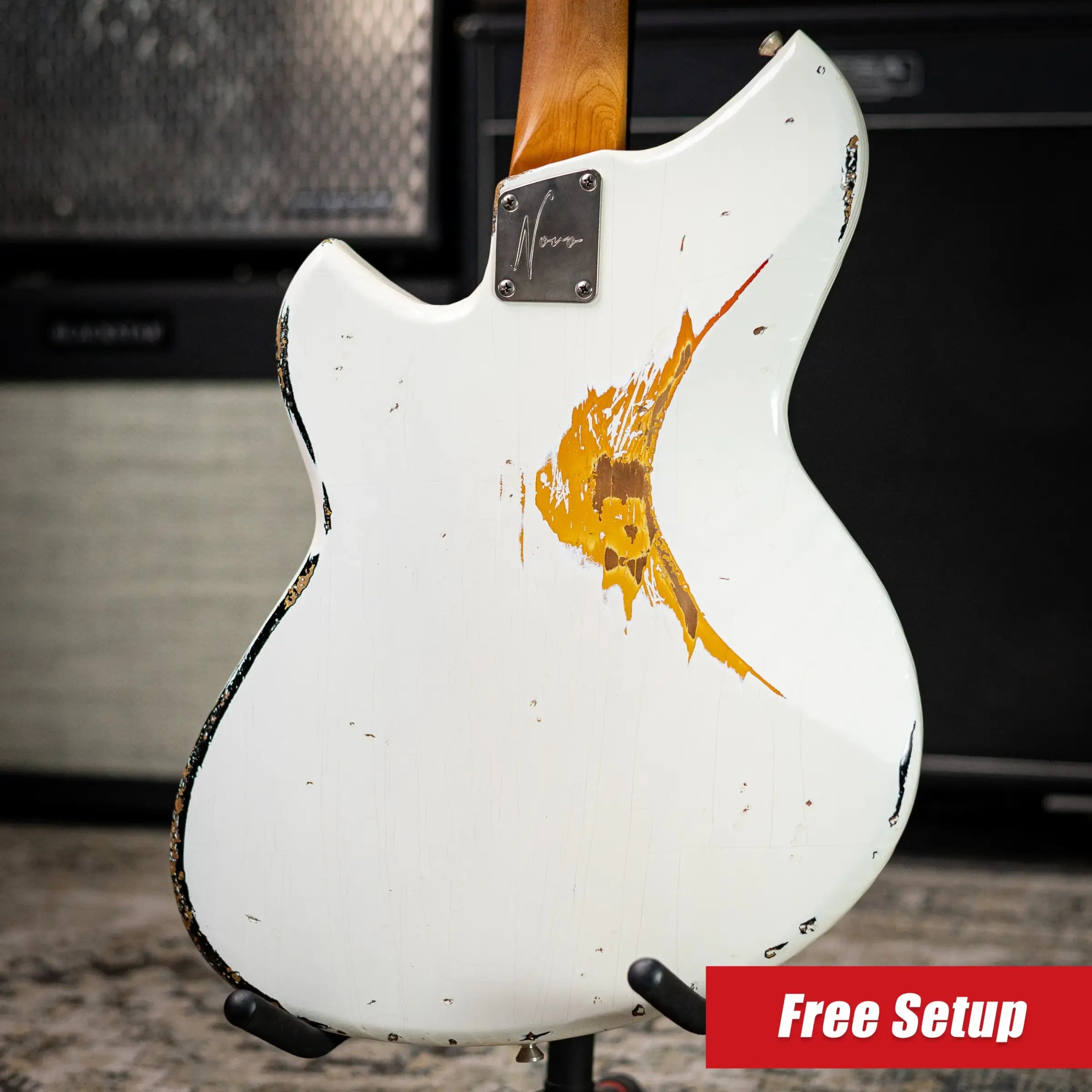 Novo Custom Serus J Baritone Electric Guitar - Olympic White over 64 3-Tone Burst with Soft Case