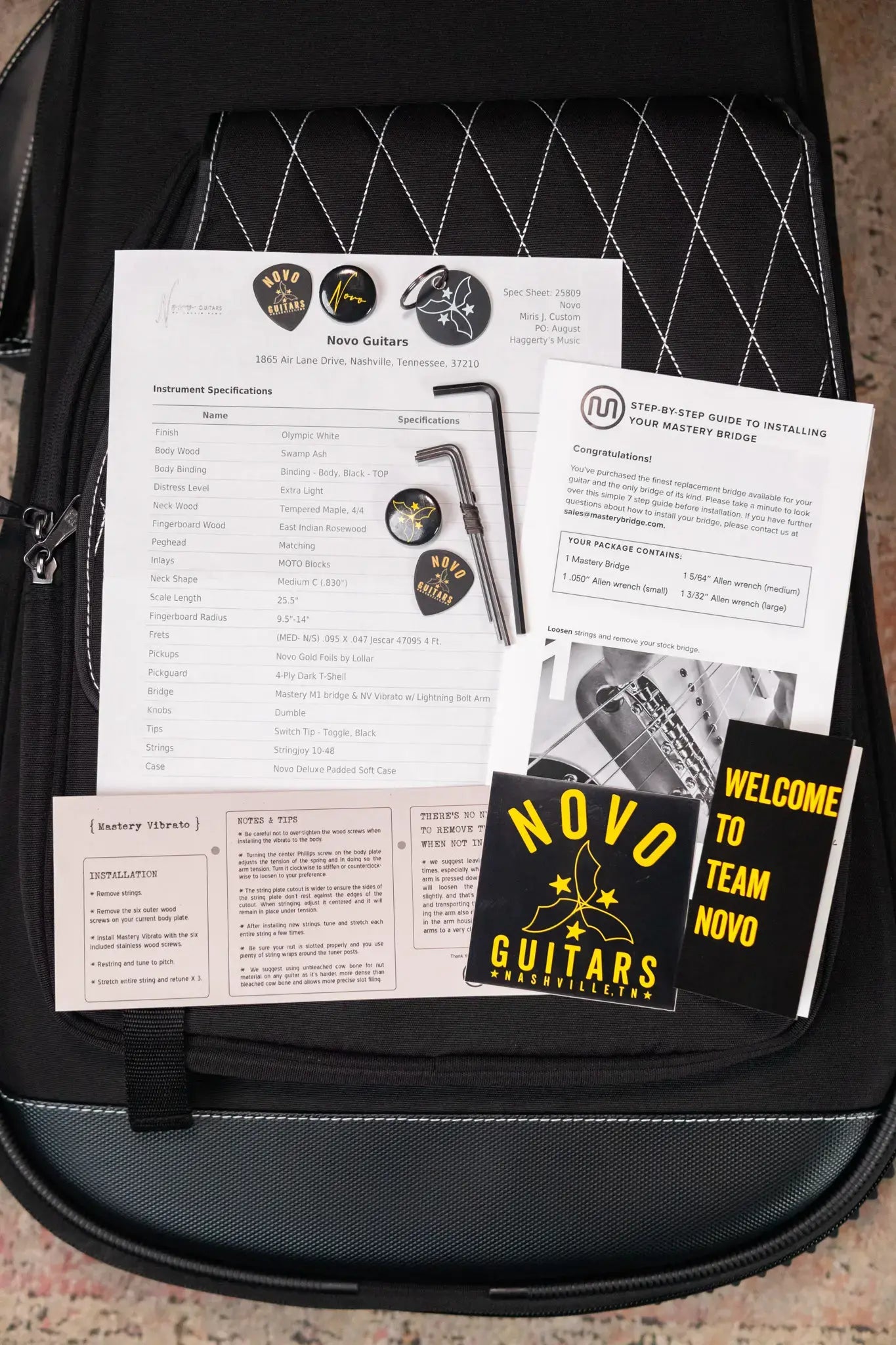 Novo Custom Shop Miris J Semi-Hollow Electric Guitar - Olympic White with Gig Bag