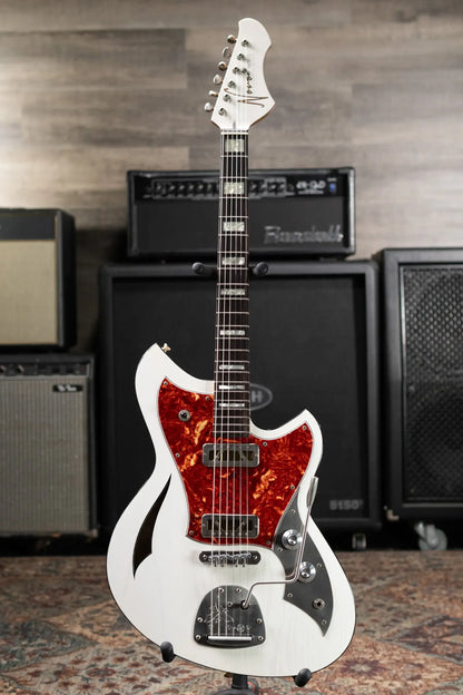 Novo Custom Shop Miris J Semi-Hollow Electric Guitar - Olympic White with Padded Soft Case
