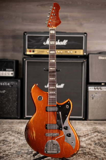 Novo Custom Shop Serus J Baritone Electric Guitar - Candy Apple Orange over 64 3-Tone Burst with Gig Bag