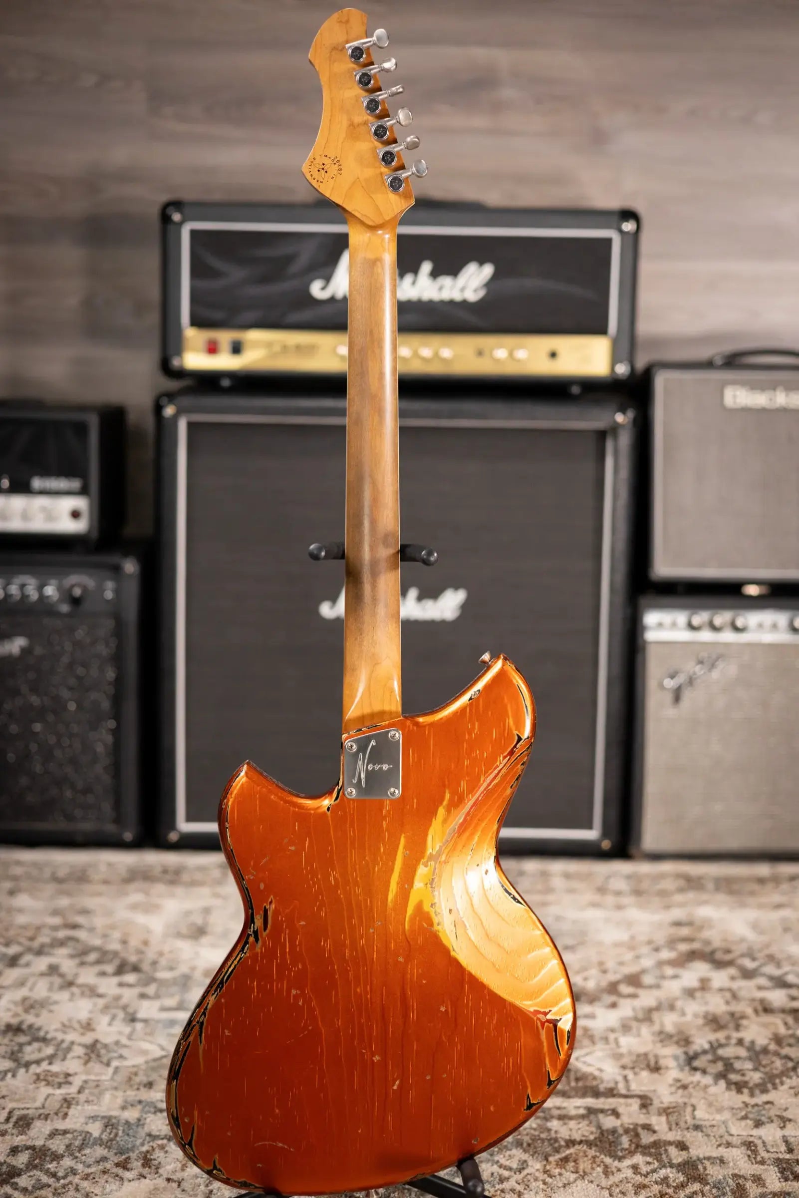 Novo Custom Shop Serus J Baritone Electric Guitar - Candy Apple Orange over 64 3-Tone Burst with Gig Bag