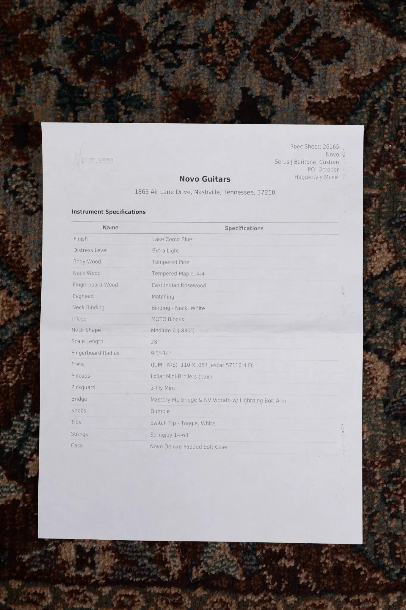 Novo Custom Shop Serus J Baritone Electric Guitar - Lake Como Blue with Softshell Case