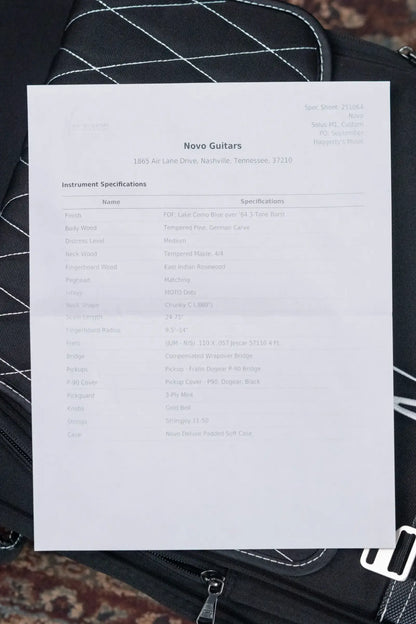 Novo Custom Shop Solus M1 Electric Guitar - Lake Como Blue over '64 3-Tone Burst with Gig Bag