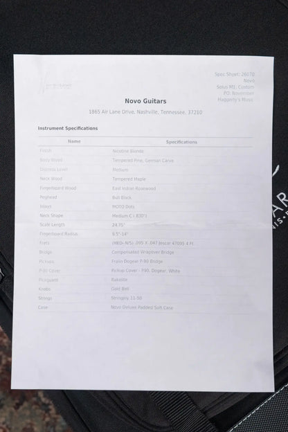 Novo Custom Shop Solus M1 Electric Guitar - Nicotine Blonde with Softshell Case