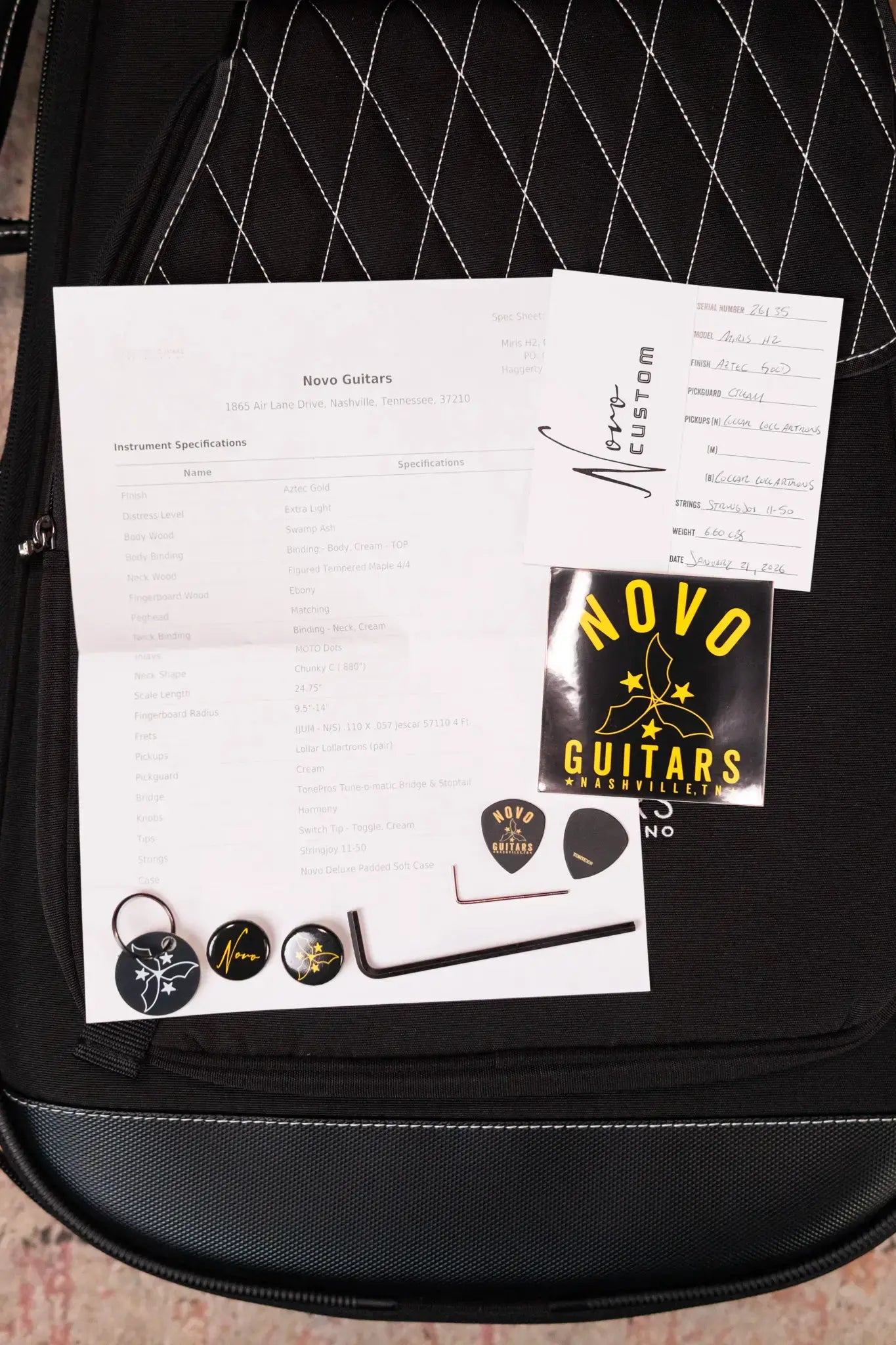 Novo Miris H2 Semi-Hollow Electric Guitar - Aztec Gold with Softshell Gig Bag