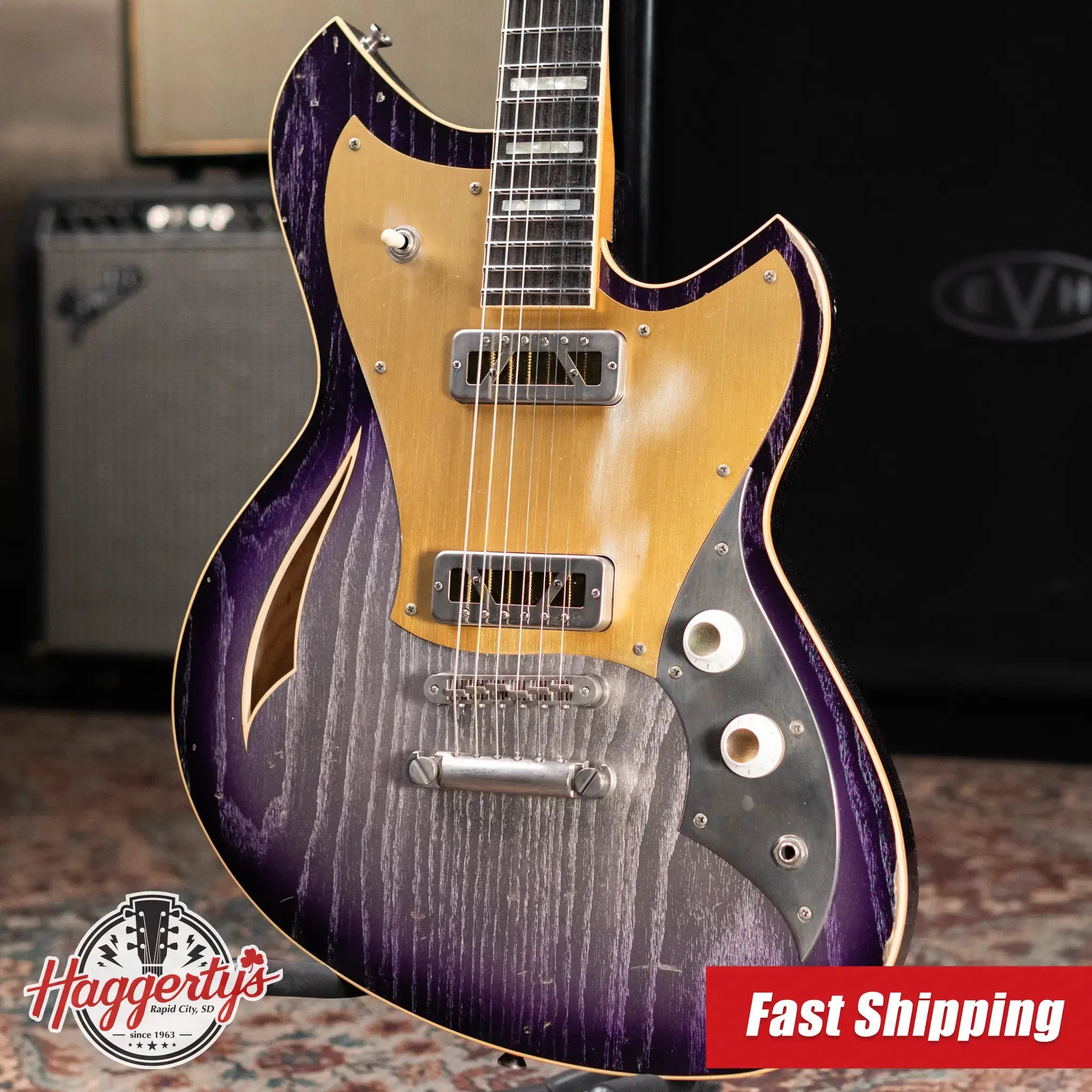 Novo Miris P2 Semi-Hollow Electric Guitar - Purple Stranger Burst with Softshell Gig Bag