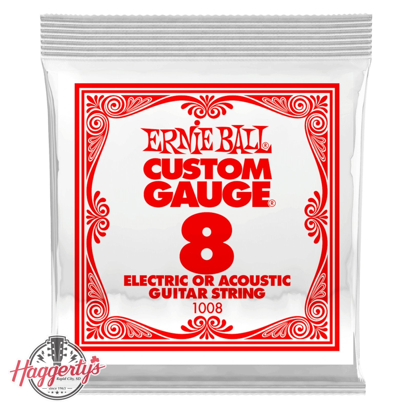 Ernie Ball .008 Plain Steel Electric or Acoustic Guitar Strings 6 Pack (1008)