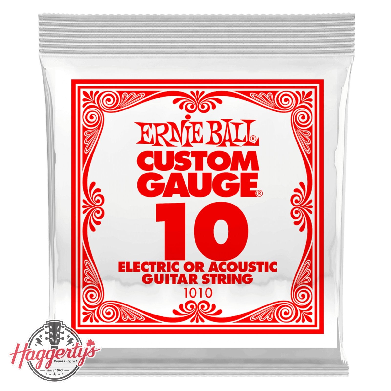 Ernie Ball .010 Plain Steel Electric or Acoustic Guitar Strings 6 Pack (1010)