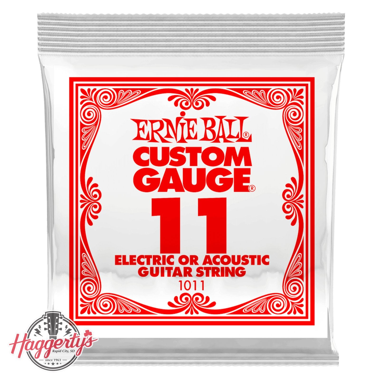 Ernie Ball .011 Plain Steel Electric or Acoustic Guitar Strings 6 Pack (1011)