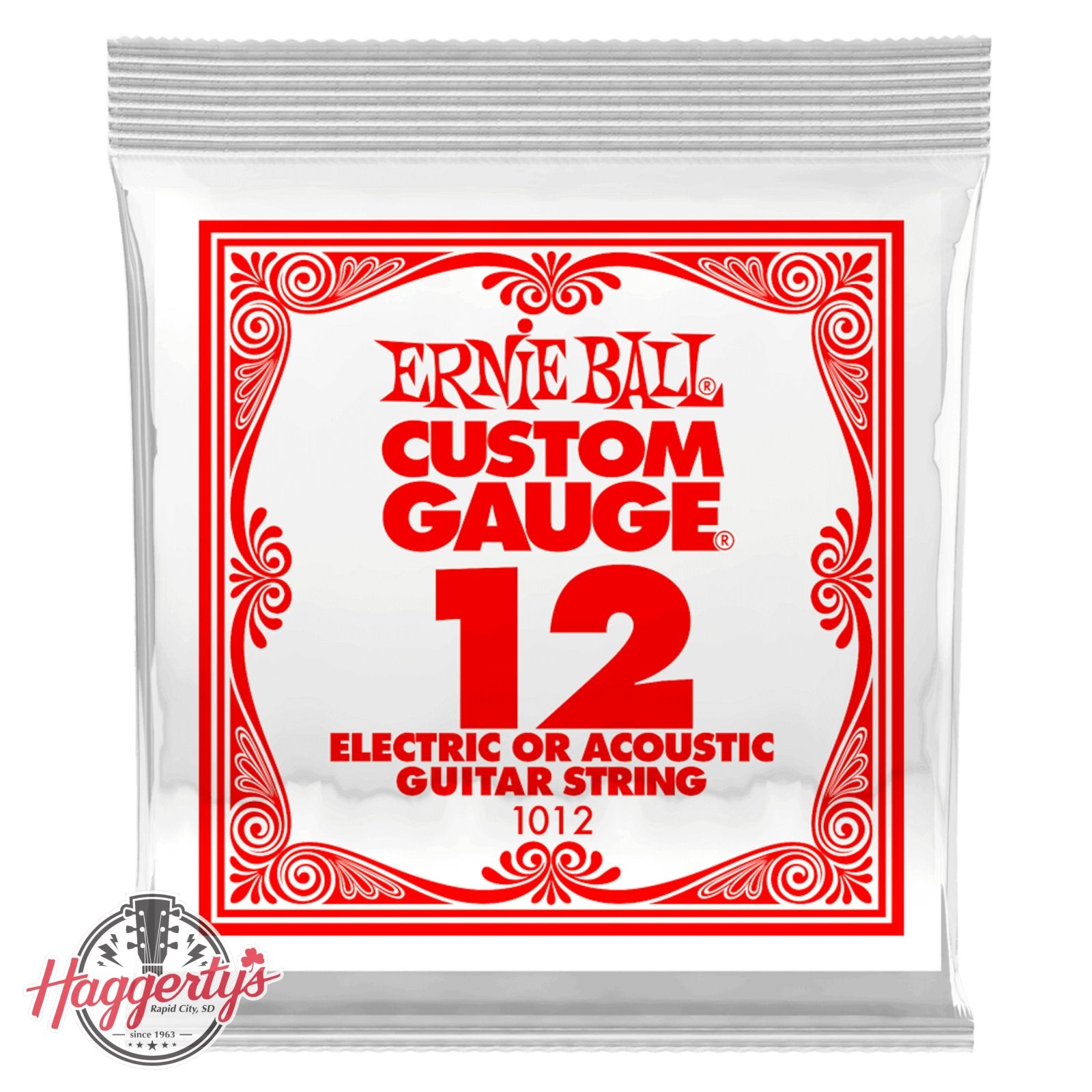 Ernie Ball .012 Plain Steel Electric or Acoustic Guitar Strings 6 Pack (1012)