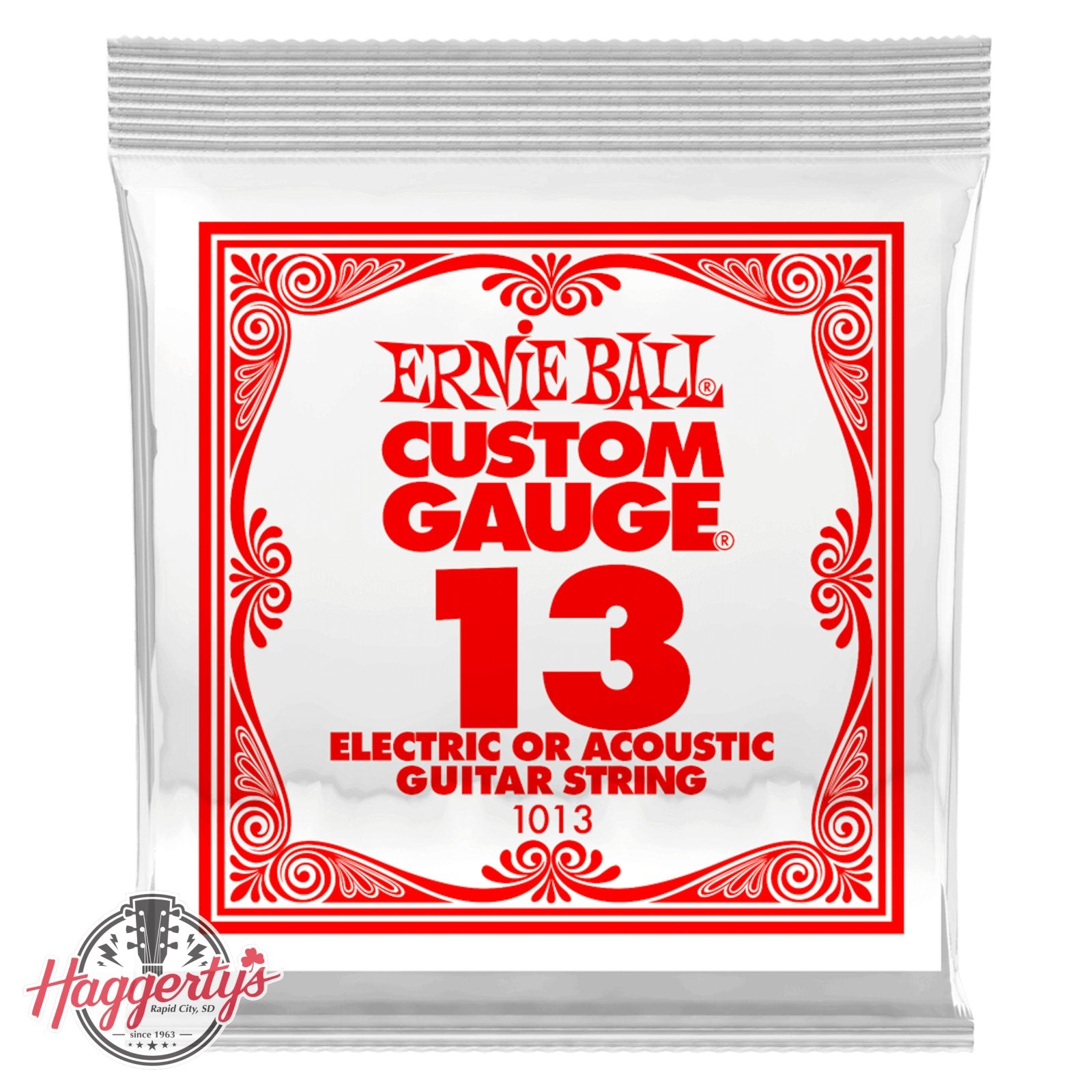 Ernie Ball .013 Plain Steel Electric or Acoustic Guitar Strings 6 Pack (1013)