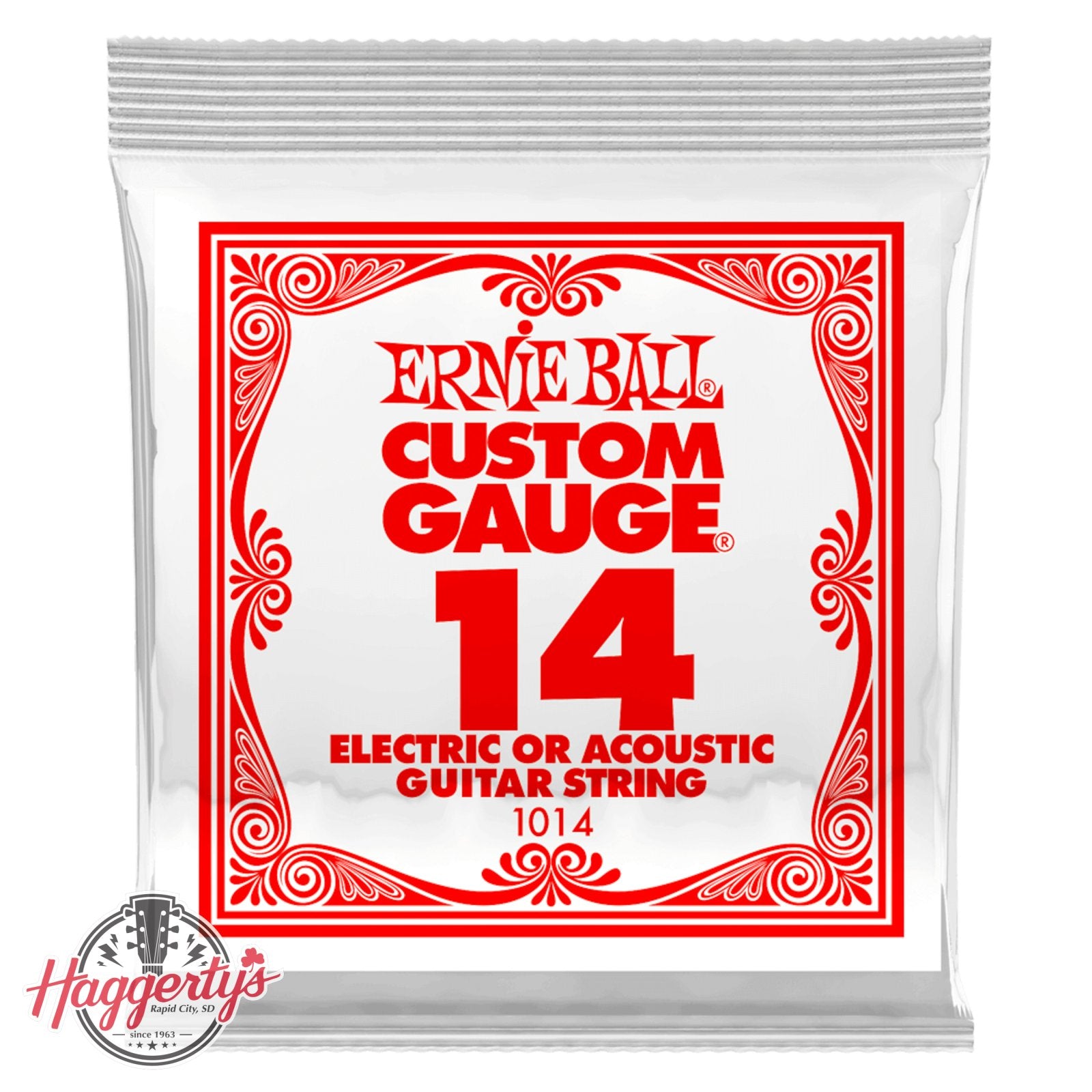 Ernie Ball P01014 .014 Plain Steel Electric or Acoustic Guitar Strings 6 Pack