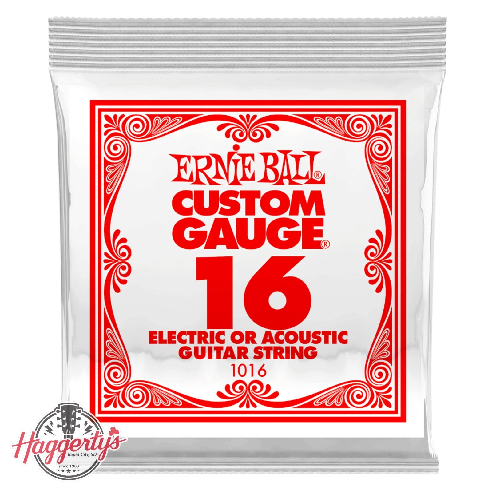 Ernie Ball P01016 .016 Plain Steel Electric or Acoustic Guitar Strings 6 Pack