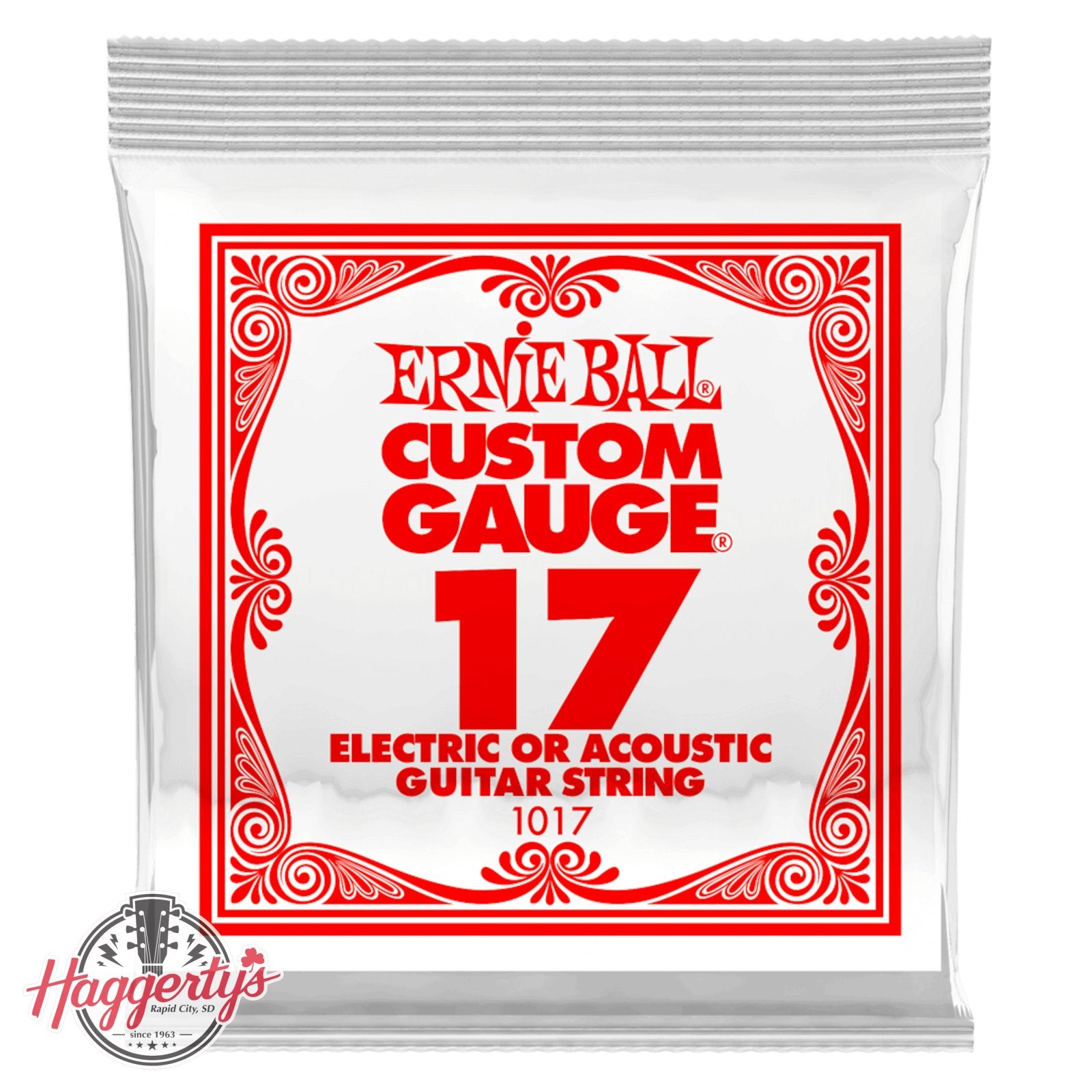 Ernie Ball .017 Plain Steel Electric or Acoustic Guitar Strings 6 Pack (1017)