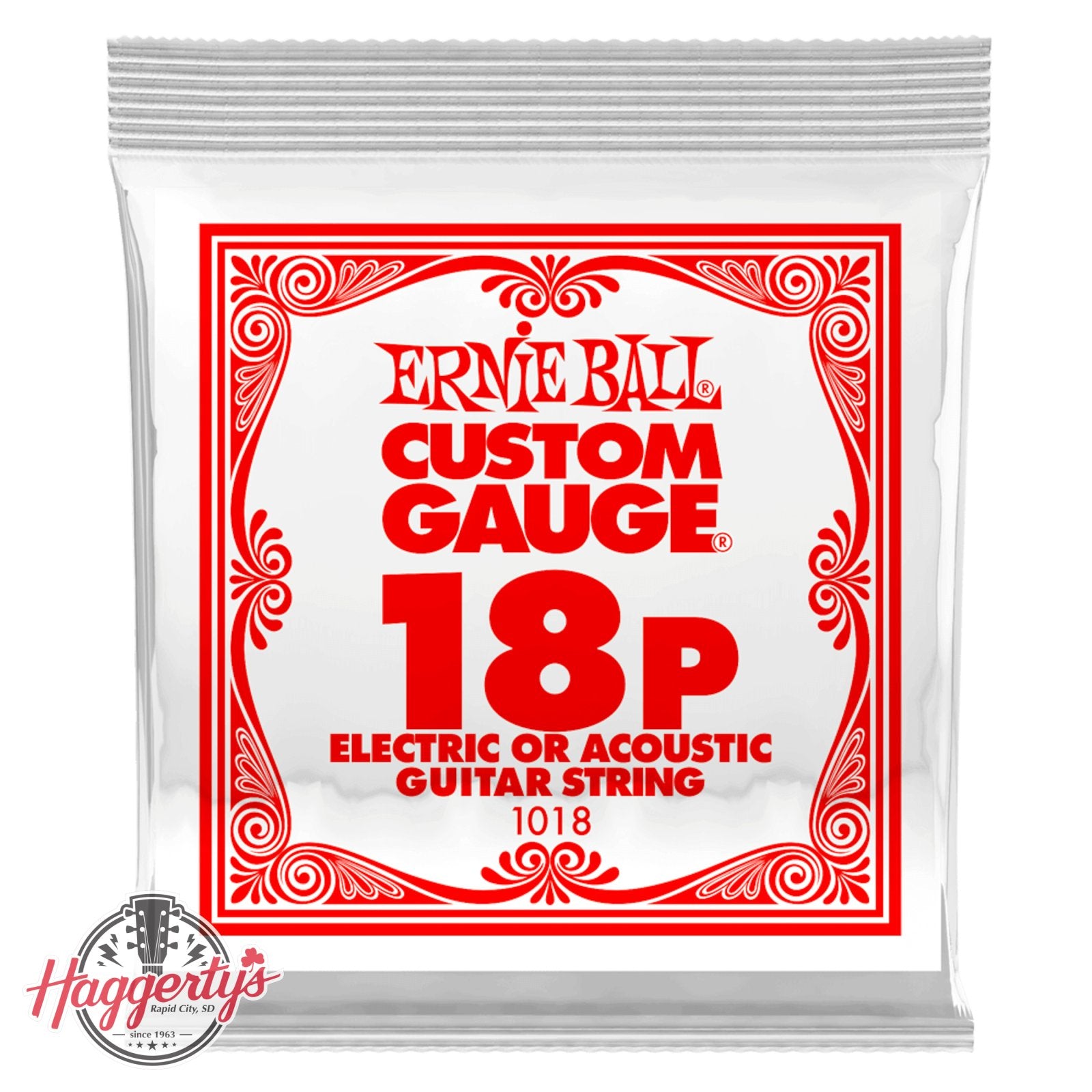 Ernie Ball P01018 .018 Plain Steel Electric or Acoustic Guitar Strings 6 Pack